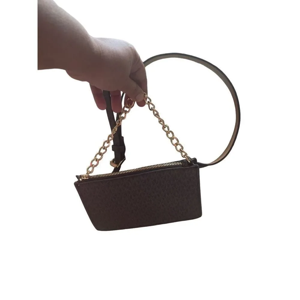 Michael Kors Womens Brown MK Signature Chain Belt Bag